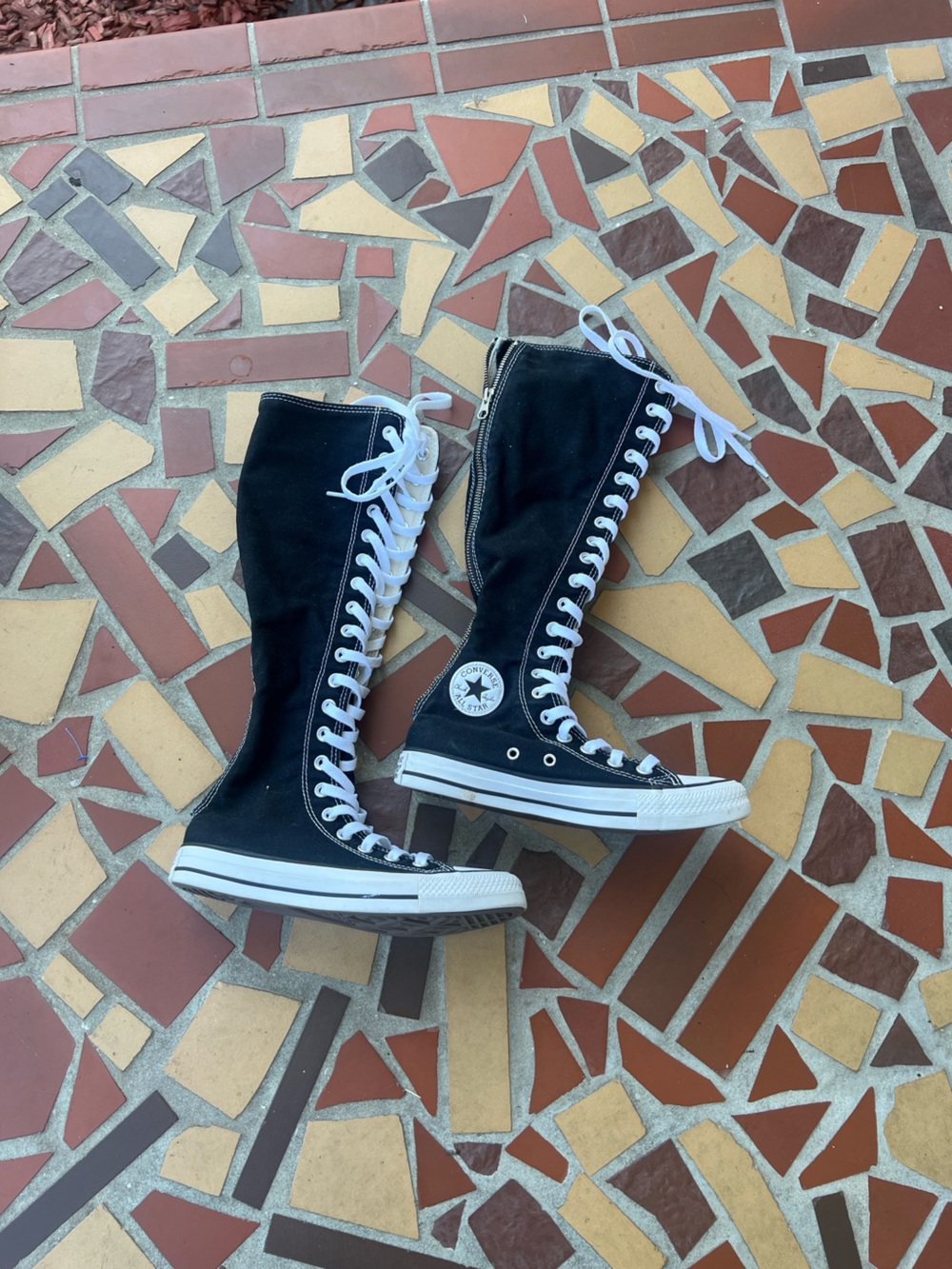 Converse Black & White Knee-High Lace-Up Canvas Boots